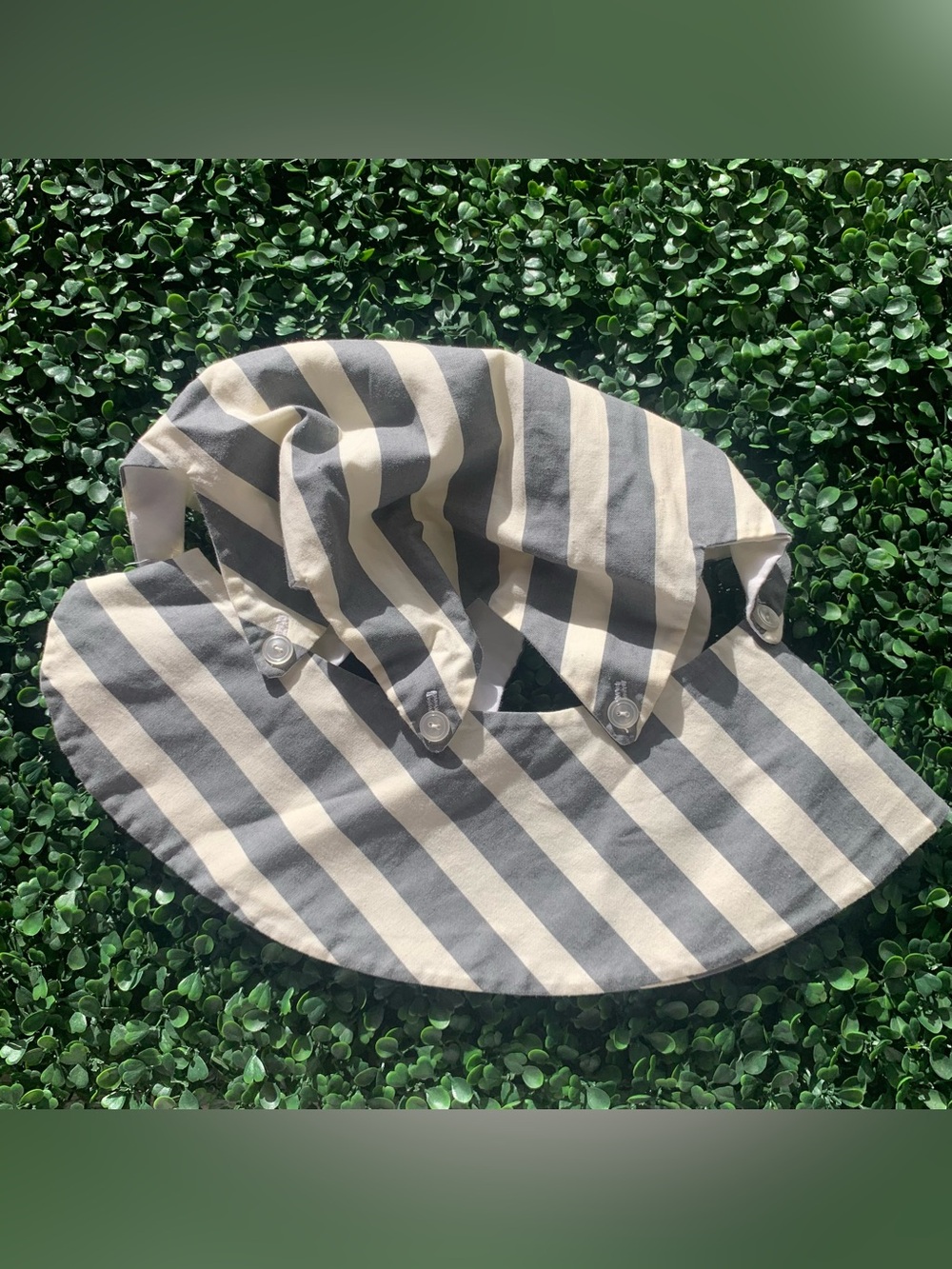 Vintage 70s stone gray & cream striped cotton tabernacle cut-out prairie hat - Picture 2 of 11